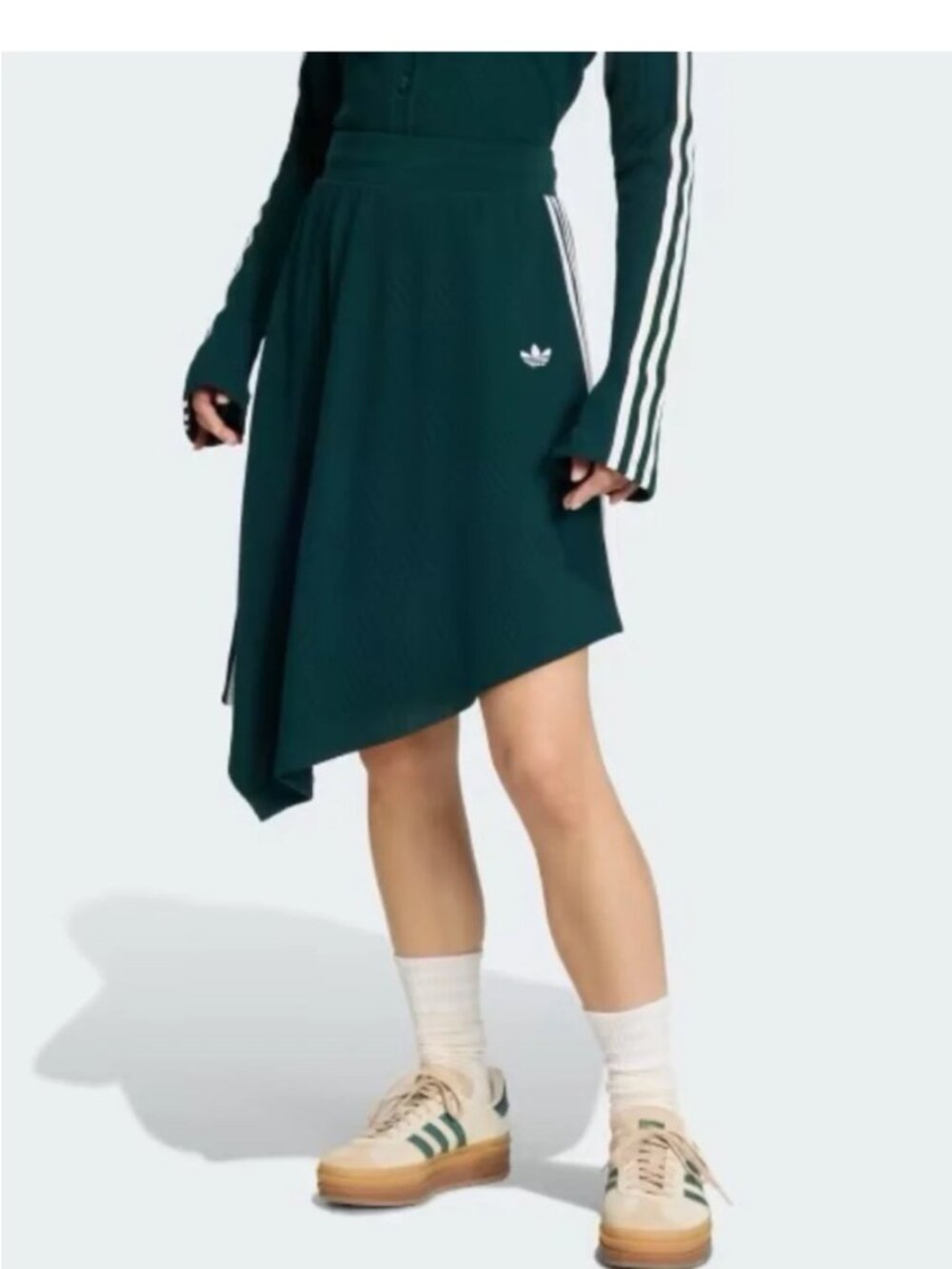 adidas Originals NWT L Aurora Ivy Green KS7781 Waffle Knit Asymmetric Stripe